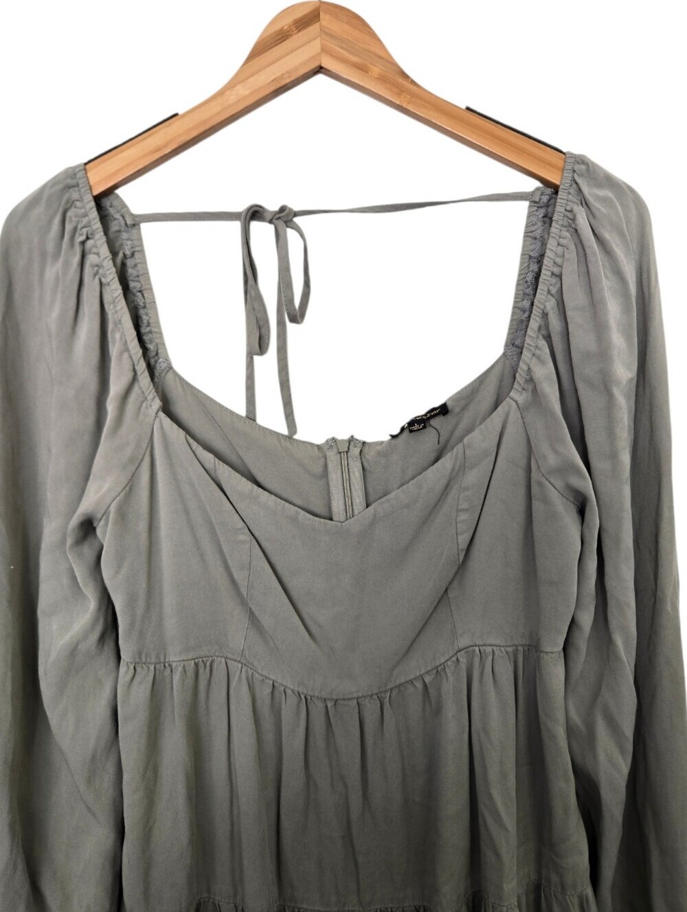 ✨ Shinesstar Sage Green Cottagecore Babydoll Mini Dress | Long Sleeve Peasant Dr - Picture 4 of 5